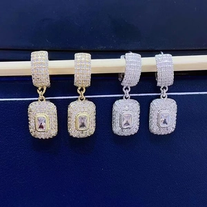 Rectangular Cubic Zirconia Drop Earrings Copper Micro Pave Square Geometric Huggie Hoop Luxury Jewelry For Women
