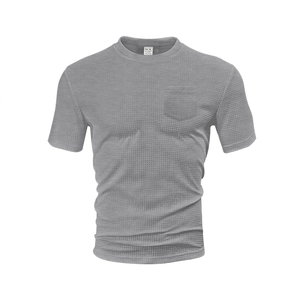Men Waffle Knit T-Shirt Short Sleeve Crew Neck With Pocket Loose Casual Summer Breathable Polyester Spandex Top
