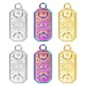 Evil Eye Pendant Necklace Stainless Steel Celestial Moon Star Sun Rectangular Tag 18K Gold Plated Gothic Bohemian Jewelry Women