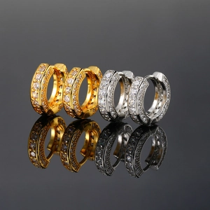 Hip hop gold and silver hoop earrings with micro-paved cubic zirconia crystals