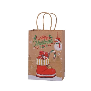 Brown kraft paper Christmas gift bag with snowman and Merry Christmas print