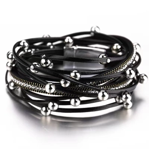 Multi Layer Wrap Bracelet PU Leather Alloy Rhinestone Magnetic Buckle Fashion Jewelry For Women