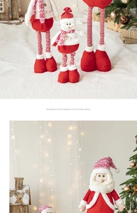 Christmas plush dolls with telescopic legs featuring Santa and Snowman in red knit fabric