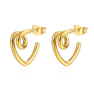 Heart Stud Earrings 18K Gold Plated Stainless Steel Twisted Geometric Design Minimalist Fashion Jewelry For Women