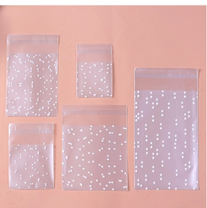 Polka dot frosted self-adhesive bags in five sizes for cookie and jewelry packaging