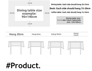 Size guide for Christmas tablecloth showing drop length calculation and recommendations