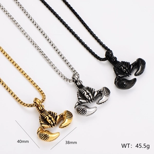 Scorpion pendant necklaces in gold, silver, and black stainless steel options