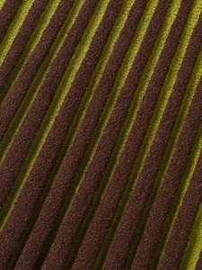 Macro view of soft textured striped knit fabric in brown and olive green colors