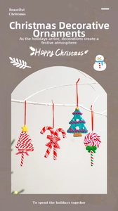 Set of four unique Christmas clay ornaments hanging on white branches for home decor