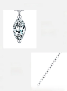 Macro view of D color VVS1 marquise cut moissanite pendant on S925 silver chain