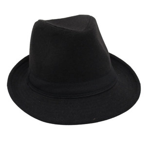Classic black felt fedora hat with a matching grosgrain ribbon and stitched brim