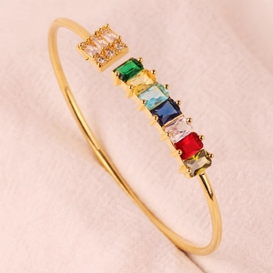 Verstelbare gouden armband met kleurrijke zirkonia-stenen en regenboogontwerp