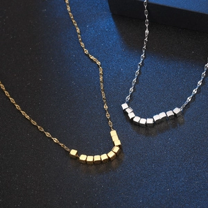 Minimalist titanium steel necklace with cube beads in gold and silver finish