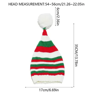 Size chart showing dimensions for knit Christmas hat with head size and height detail