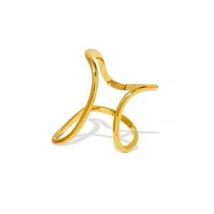Bague minimaliste en acier inoxydable doré au design évidé et asymétrique ondulé