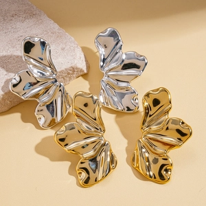 Minimalist irregular leaf acrylic earrings in polished gold and silver mirror finish