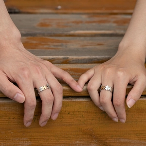 Unique puzzle piece couple rings in silver and gold finish for men and women