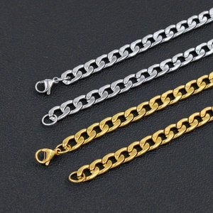Polished stainless steel Cuban link chains in gold and silver with lobster clasps