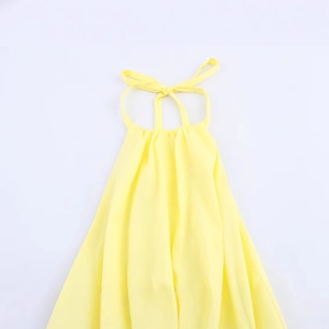Bright yellow halter neck top for women featuring front pleats and stylish tie knot detail