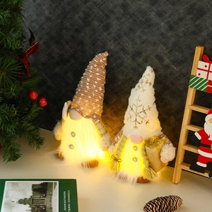 LED lighted Christmas faceless gnome plush ornaments with glowing warm yellow light