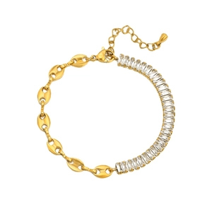 Bracelet élégant nez de cochon en acier inoxydable avec pavé de zircons dorés