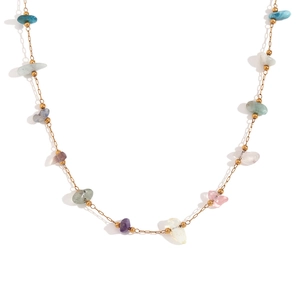 Handmade 18K gold plated stainless steel necklace with multi-color natural stones