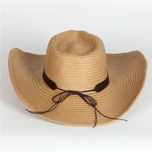 Herren Cowboy Strohhut mit breiter Krempe und dekorativer dunkelbrauner Kordel für Sommer