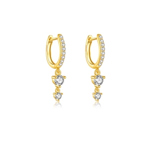 S925 sterling silver hoop earrings with geometric zircons and elegant gold plating