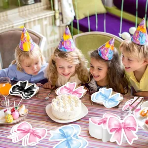 Bow-shaped decorative party napkins for birthday celebrations in various vibrant colors