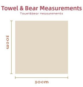 Detailed size chart showing the 30x30cm unfolded square towel and bear gift measurements