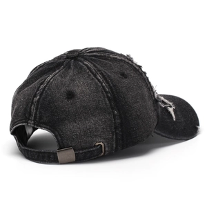 Casquette de baseball en jean délavé noir avec boucle en métal ajustable style vintage