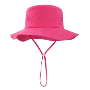 Detail of rose red sun hat featuring breathable mesh vents and adjustable wind rope