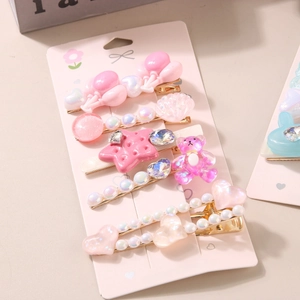 Lot de 5 barrettes à cheveux roses pour filles avec motifs ours et coquillages
