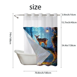 Detailed size chart for reindeer print waffle shower curtain showing 188cm height and 180cm width