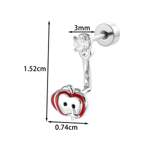 Red apple cartilage earring with cubic zirconia gem and size dimensions in cm