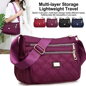 Quilted waterproof oxford nylon multi-layer shoulder bag for women in four colors