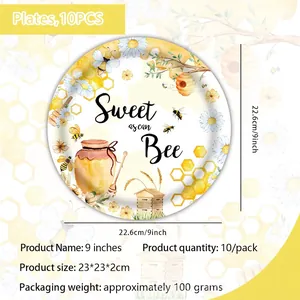 9-inch bee theme paper plates for kids party featuring Sweet as can Bee text design