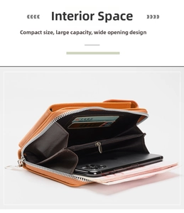 Detail view of multifunctional crossbody phone wallet with accordion compartments and card slots