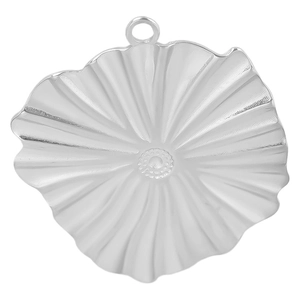 Detail of 304 stainless steel irregular wrinkled flower pendant with glossy metallic texture