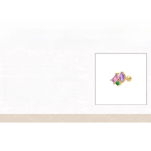 Detail of S925 sterling silver stud earring with colorful zircon geometric stones