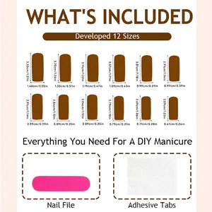 French leopard print press-on nails set with size chart, nail file, and adhesive tabs