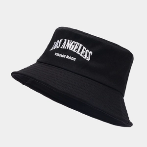 Vintage Los Angeles embroidered cotton bucket hat for outdoor sun protection in black
