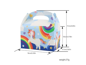 Blue unicorn candy gift box dimensions 16x9.7x17cm with handle and 27g weight