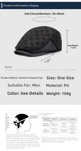 Size chart and dimensions for men's PU baseball cap with head circumference measurements