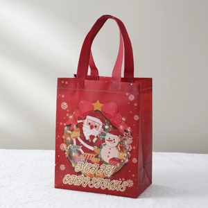 Christmas Gift Bags Laminated Non Woven Handheld Tote Packaging Cartoon Santa Snowman Reindeer Patterns Holiday Party