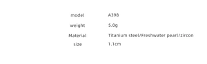 Detailed product specifications for titanium steel pearl ring with zircon model A398