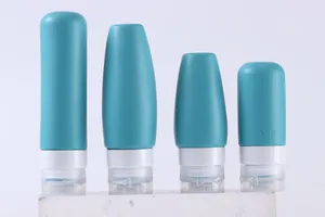Set of four silicone travel bottles in 100ml and 60ml sizes for toiletries and cosmetics