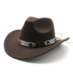 Western Cowboy Hat Wool Felt Style Wide Brim Rivet Decorative Band Retro Ethnic Outdoor Sun Hat For Men Women
