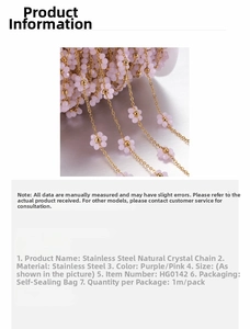 Close-up of 18k gold stainless steel chain with pink crystal flower bead details