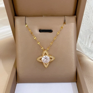 Titanium steel necklace with star pendant and zircon in a brown jewelry gift box